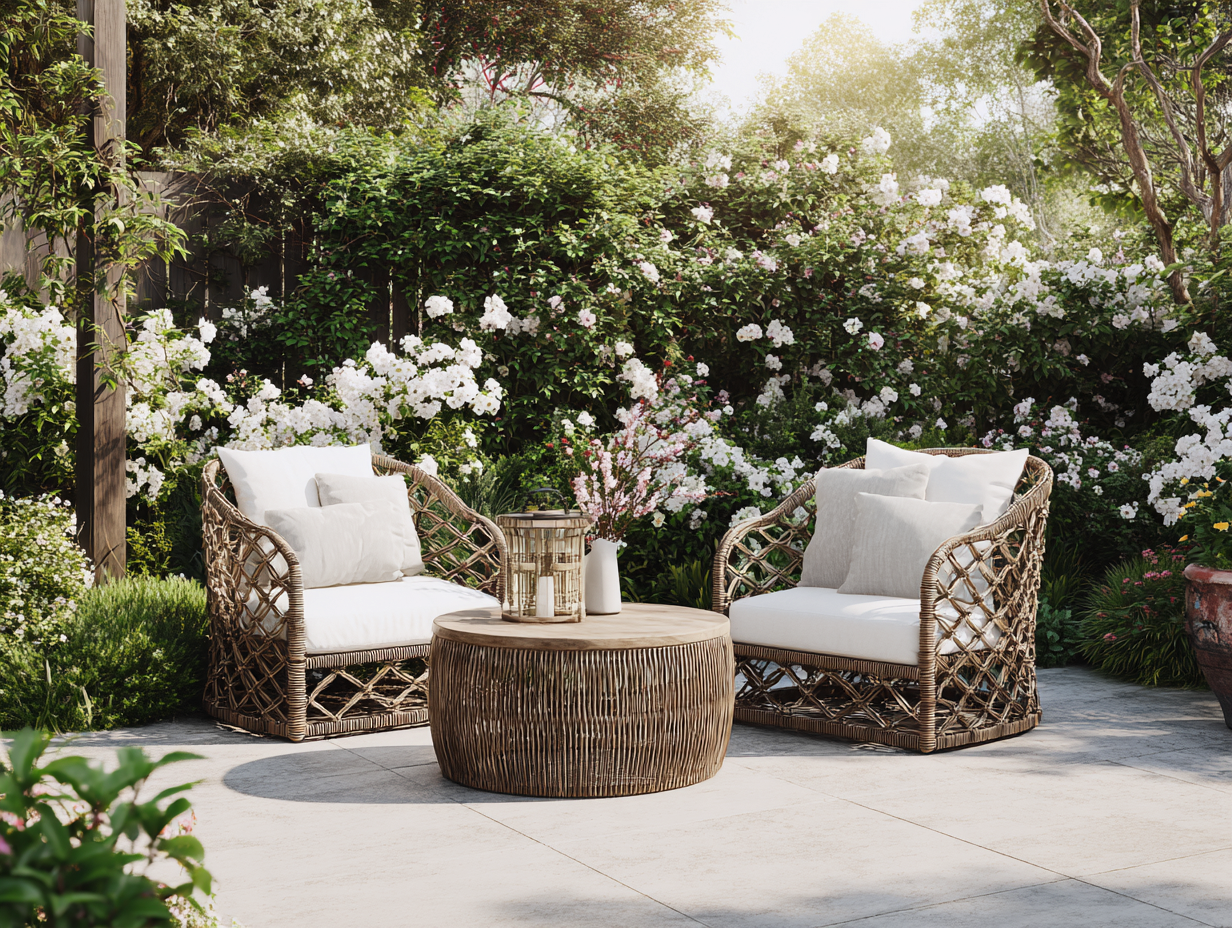 Tisch-und Stuhlset - Rattan - Stuhl 78x72x85 cm - natur - für Garten - modernes Design-Warmthsta