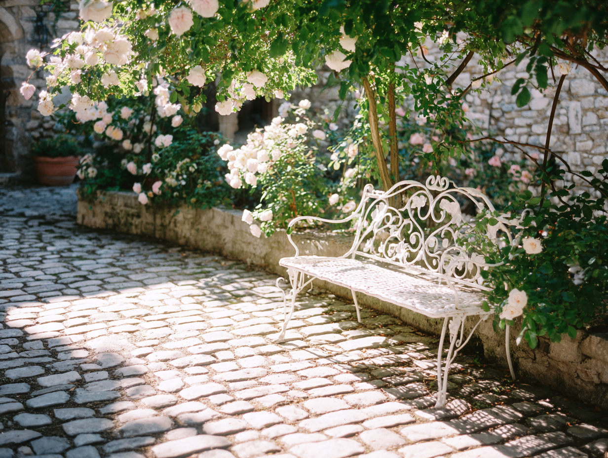 Gartenbank Metall 150x45x95 cm - weiß - für Außenbereich - romantisches Design-Warmthsta