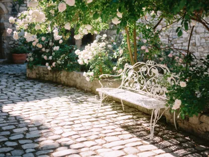 Gartenbank Metall 150x45x95 cm - weiß - für Außenbereich - romantisches Design-Warmthsta