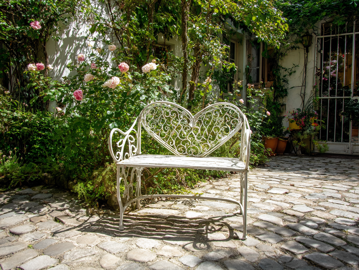 Gartenbank Metall 150x45x95 cm - weiß - für Außenbereich - romantisches Design-Warmthsta