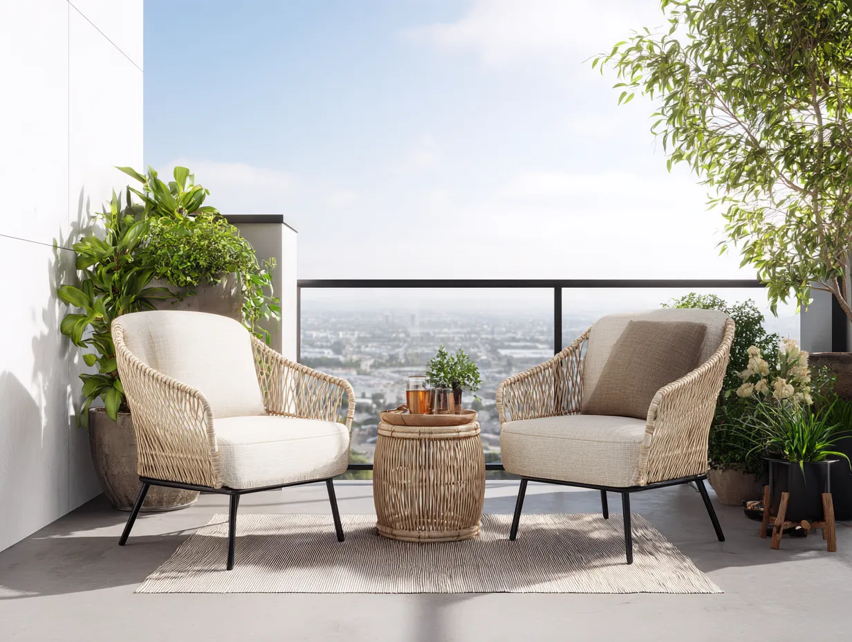 Tisch-und Stuhlset Rattan/Kunststoffgeflecht und Holz - stuhl 68x63x87 cm - natur/creme/Schwarz - für Balkon und Terrasse - modernes Design-Warmthsta