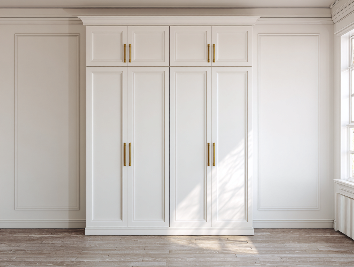 Kleiderschrank - Holz - 180x60x220 cm - Weiß/Goldfarben - für Schlafzimmer - klassisches Design-Warmthsta