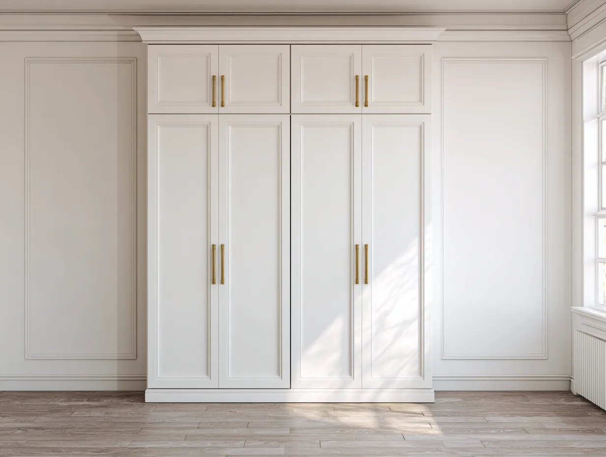 Kleiderschrank - Holz - 180x60x220 cm - Weiß/Goldfarben - für Schlafzimmer - klassisches Design-Warmthsta