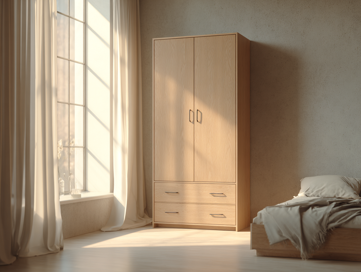 Kleiderschrank - Holz - 100x52x185 cm - Hellbraun - für Schlafzimmer - modernes Design-Warmthsta