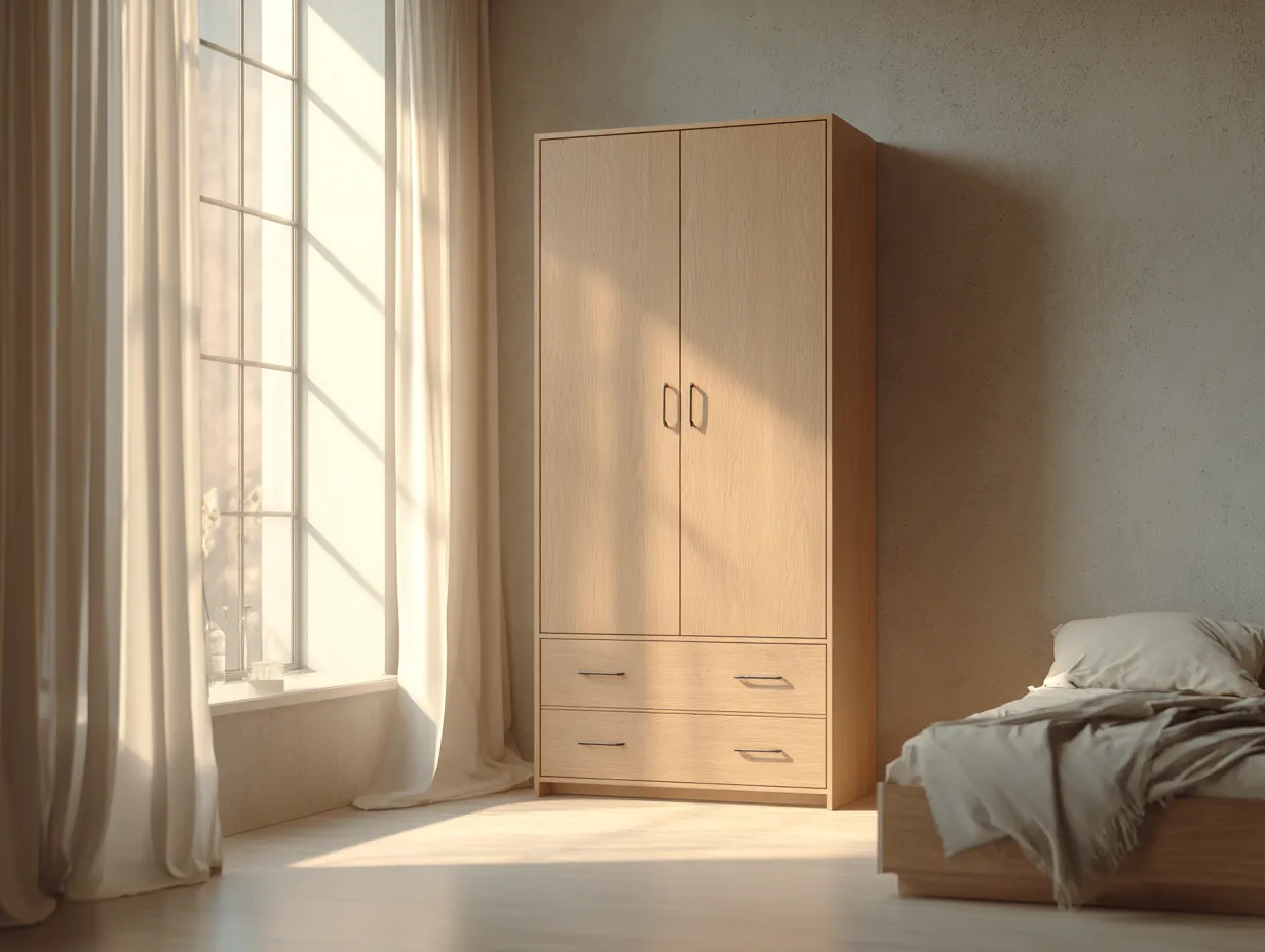 Kleiderschrank - Holz - 100x52x185 cm - Hellbraun - für Schlafzimmer - modernes Design-Warmthsta