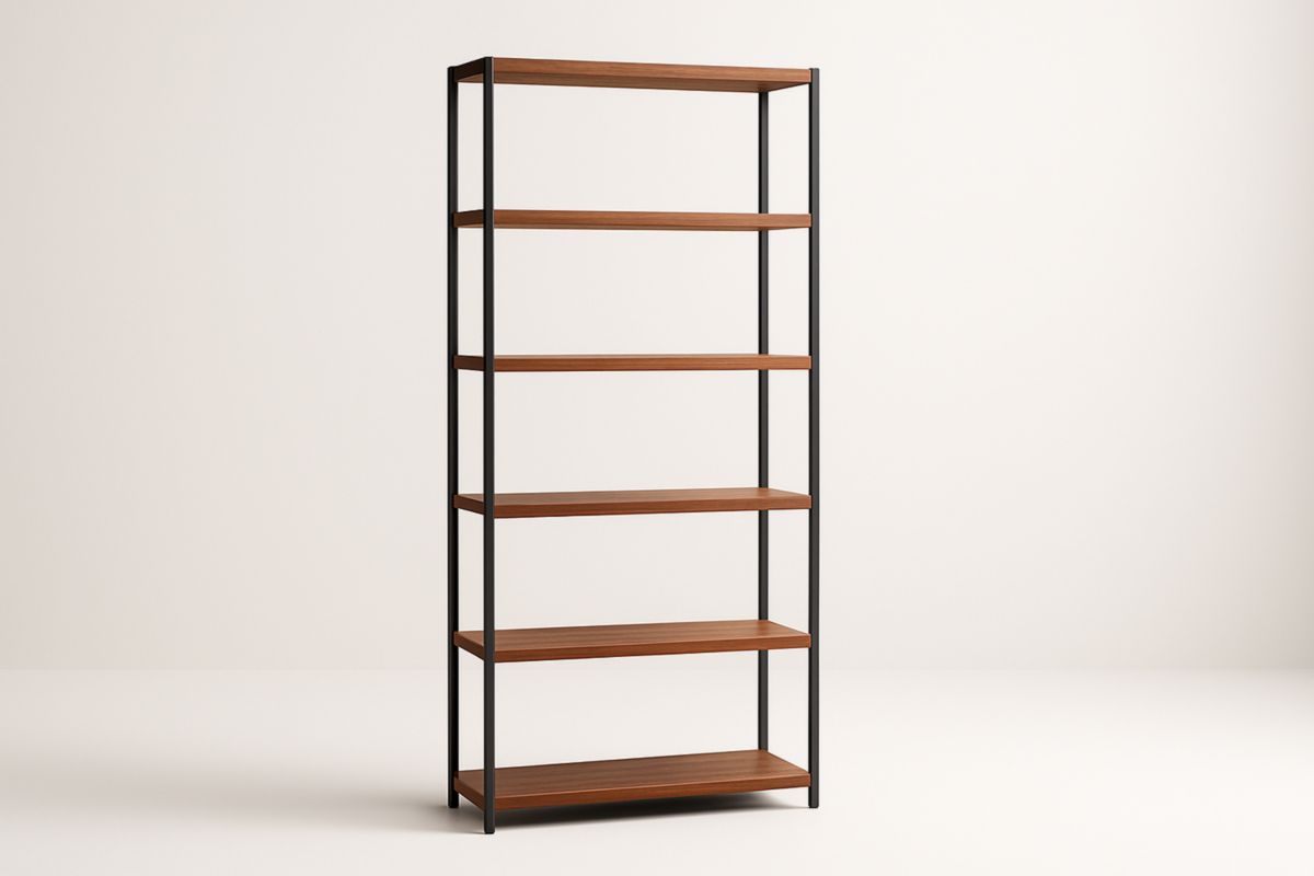 Libreria in legno di pino e acciaio 180x80x30 cm.