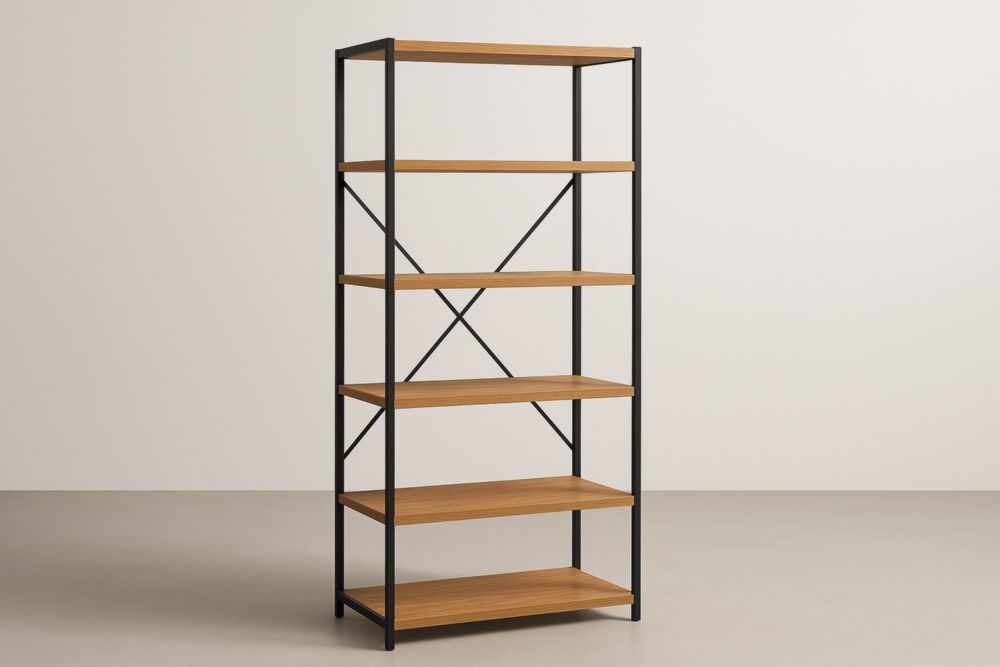 Scaffale in acciaio e legno MDF a 5 ripiani, marrone/nero