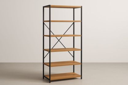 Scaffale in acciaio e legno MDF a 5 ripiani, marrone/nero