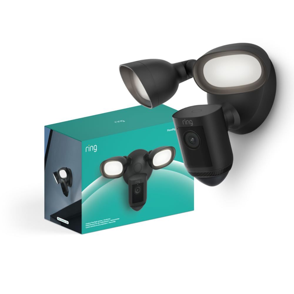 Ring Flutlichtkamera Pro Kabel Floodlight Cam Wired Pro - Außenkamera mit 2K - Video mit Ring Vision, 3D - Bewegungserfassung, Sirene, Überwachungskamera - 30 - tägige kostenlose Testphase für Ring Home-Airyify