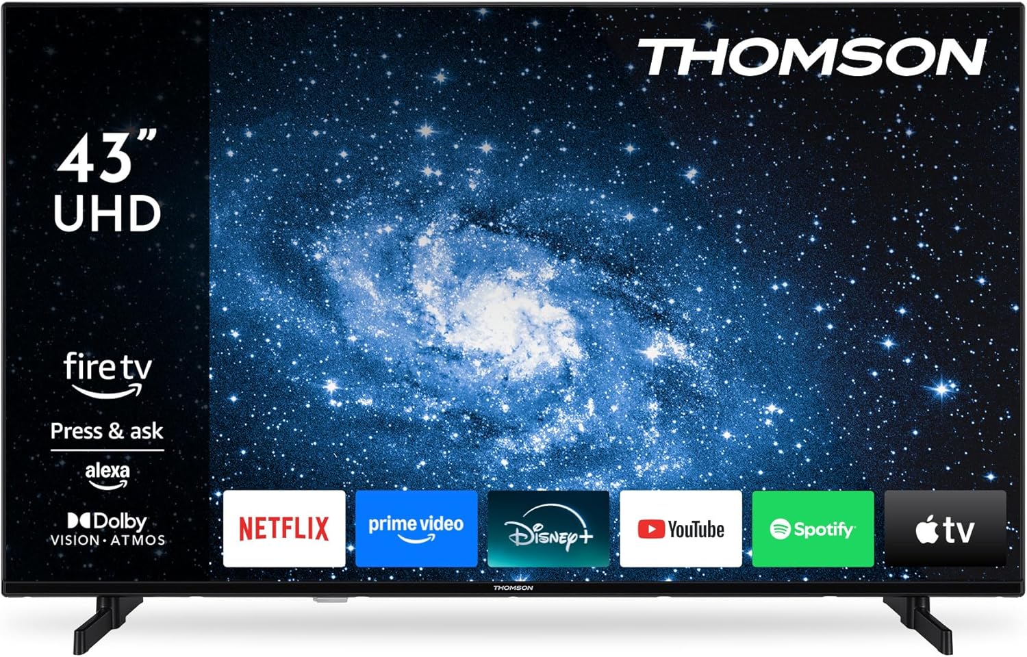 Thomson 43 Zoll 109 cm UHD LED Smart TV mit Fire TV, Alexa Sprachsteuerung, AirPlay, Wi - Fi, Triple Tuner Kabel Satellit Antenne , Bluetooth 5.0, HDMI, USB, AV IN, CI, 43UF4S35-Airyify