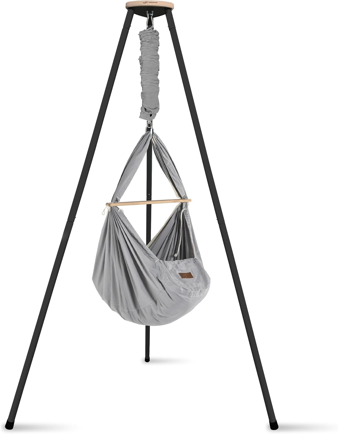SCHMUSEWOLKE Federwiege Bio Grey - mit Tipi anthrazit - Hängematte für Babys und Kleinkinder ab Geburt bis 3 Jahre - Bio - Baumwolle - Mit Schafwollmatratze-Airyify