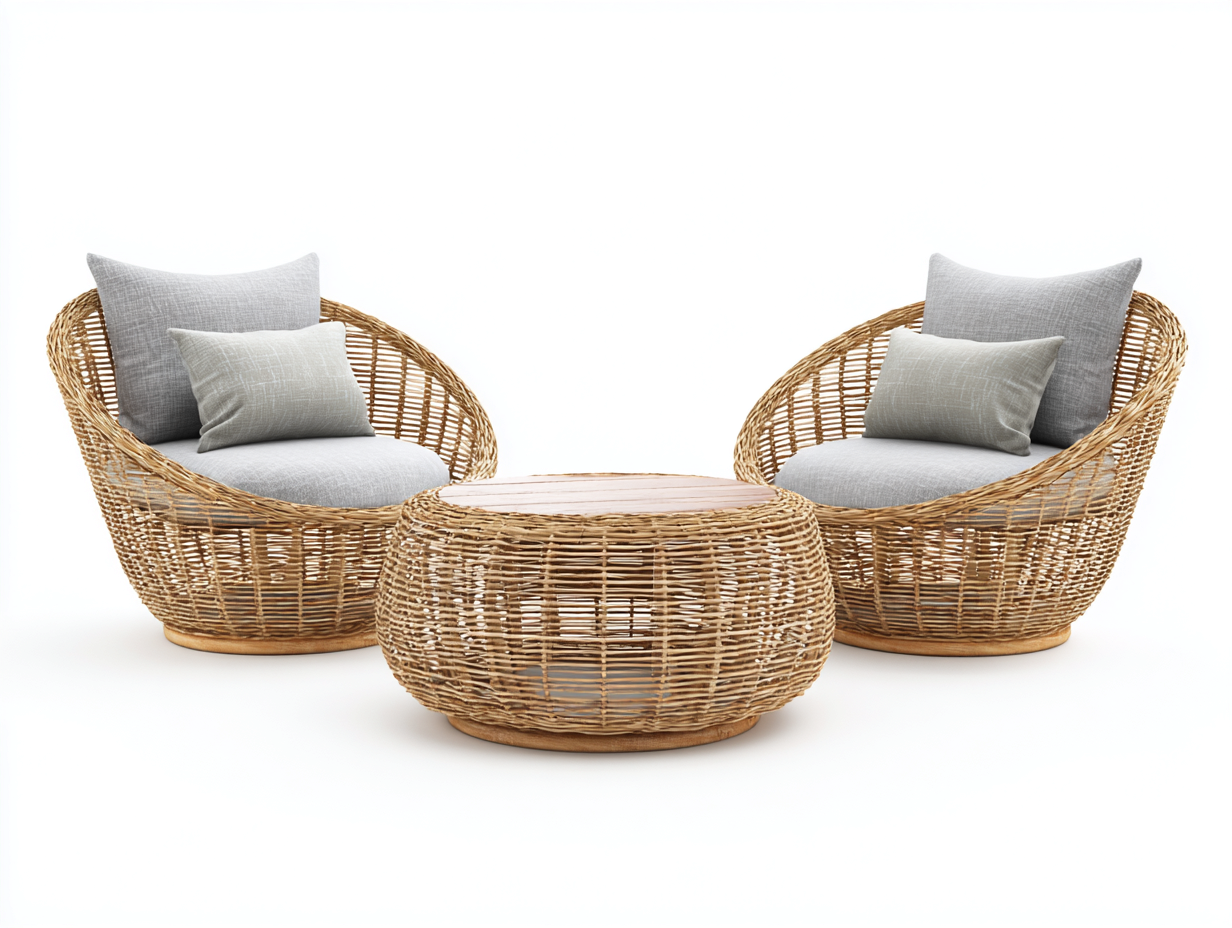 Gartensitzgruppe - Rattan - 60x60x45 cm Tisch / 80x75x78 cm Stuhl - natur/grau - für Garten - modernes Design-Airyify