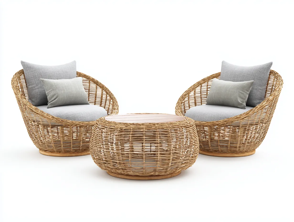 Gartensitzgruppe - Rattan - 60x60x45 cm Tisch / 80x75x78 cm Stuhl - natur/grau - für Garten - modernes Design-Airyify