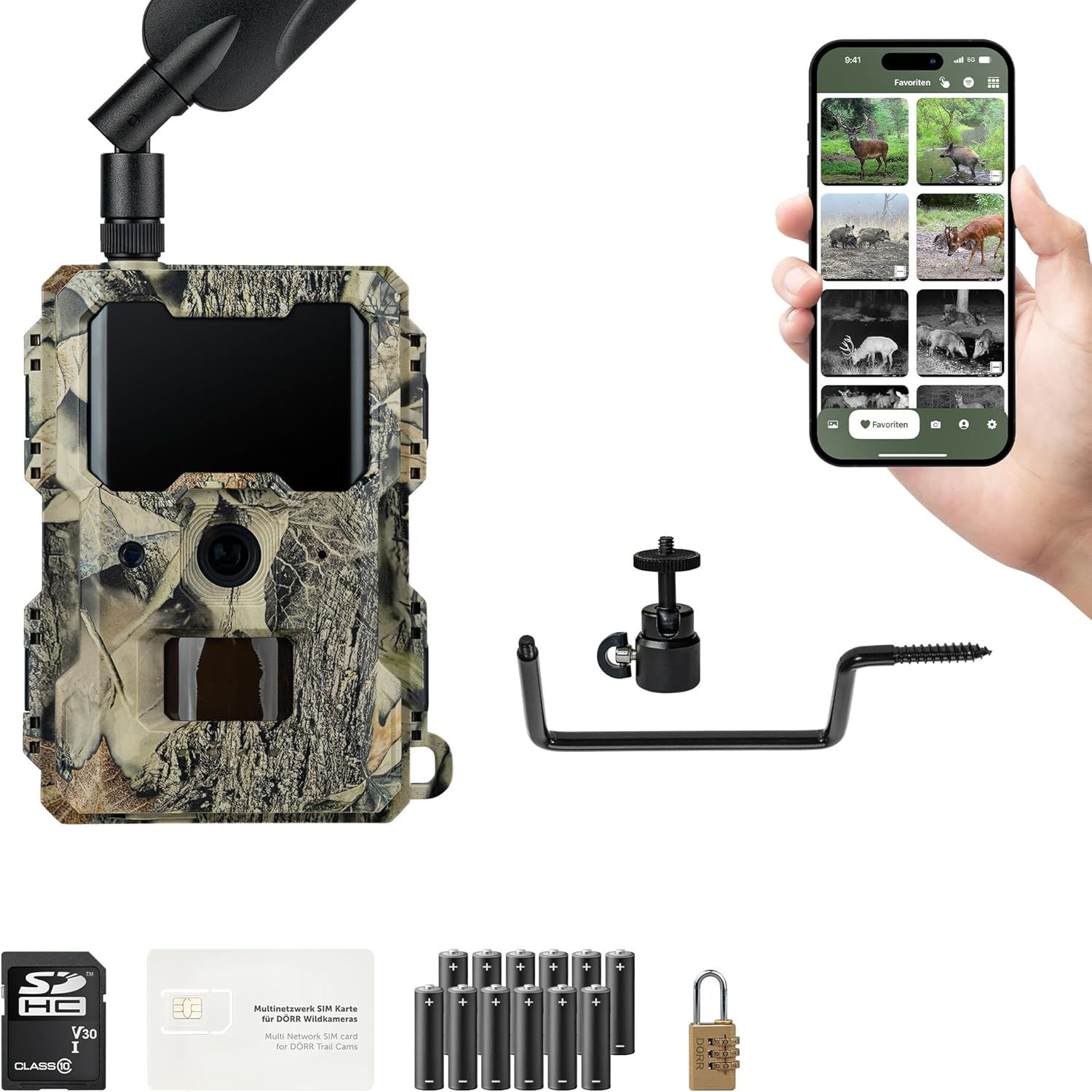 DÖRR Cloud Mini 4G LTE Wildkamera, Starter - Set, Überwachungskamera, Simlockfrei, iOS Android Web App, 4G Bild - und Videoversand, 12MP Bilder - Full HD1080P Videos, Infrarotblitz, Fotofalle, Bewegungsmelder-Airyify