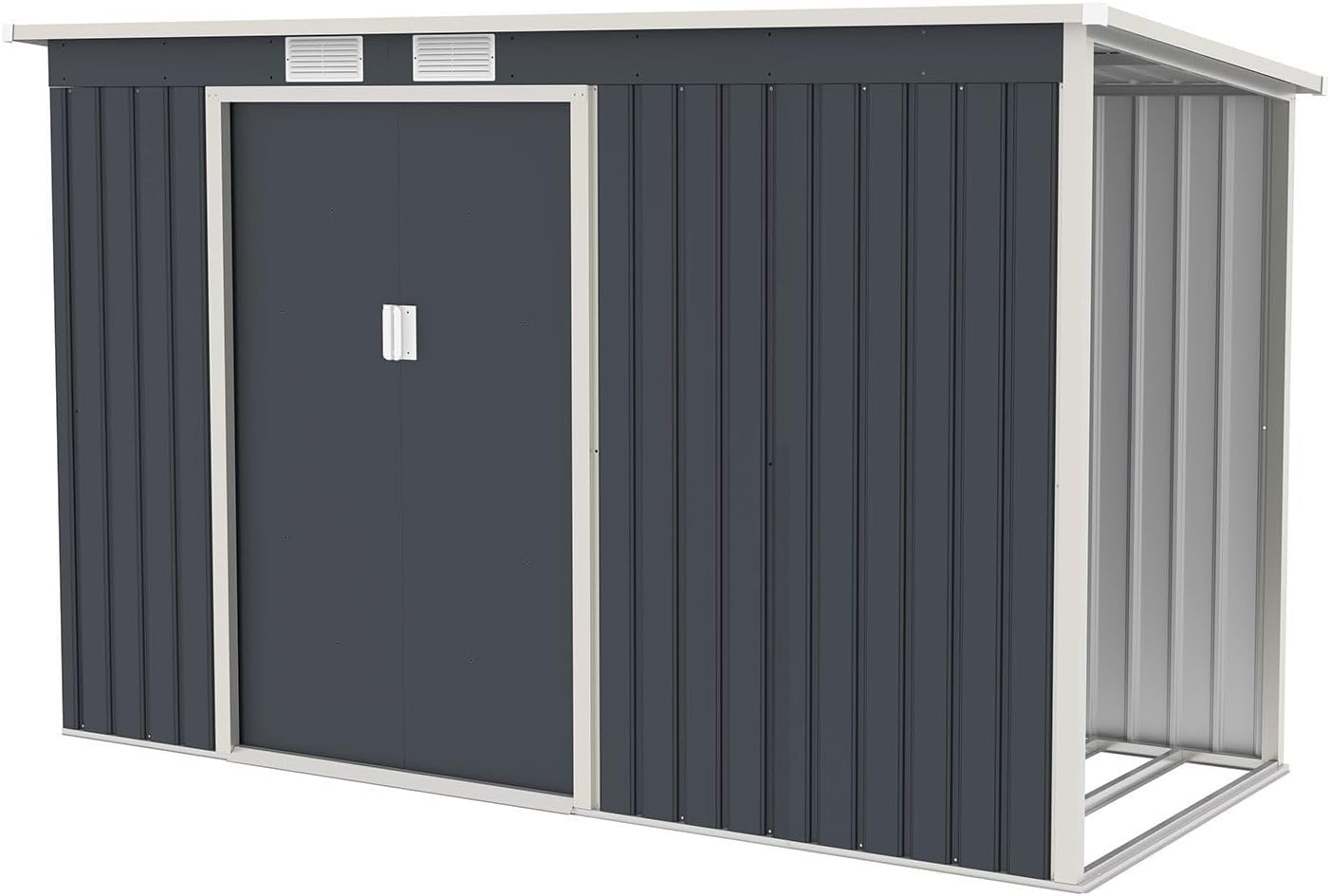 Juskys Metall Gerätehaus M mit Holzunterstand rechts, Schiebetür, Lüftungsgitter, Fundament - Geräteschuppen Gartenhaus Metallgerätehaus Holzregal-Airyify