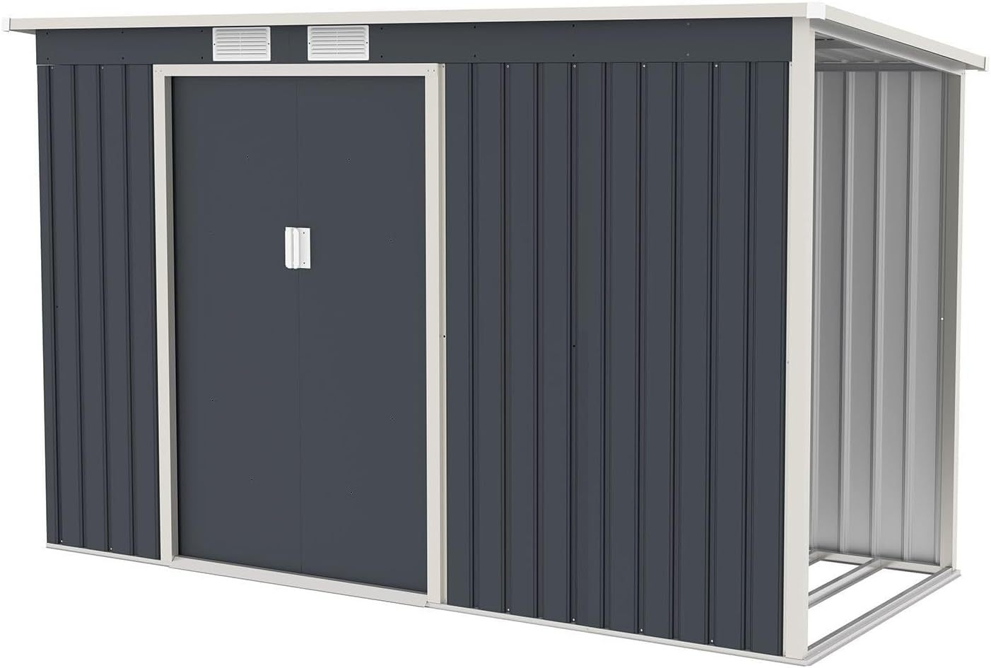 Juskys Metall Gerätehaus M mit Holzunterstand rechts, Schiebetür, Lüftungsgitter, Fundament - Geräteschuppen Gartenhaus Metallgerätehaus Holzregal-Airyify