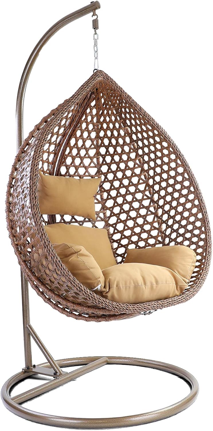 Luxus Hängesessel Style XXL Korb Gestell Braun mit Relaxkissen Braun-Airyify