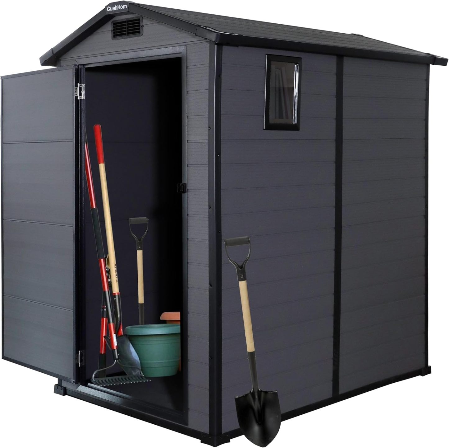 CCLIFE Gartenhaus Gerätehaus Geräteschuppen 3.2m3, Gartenhütte Kunststoff Wetterfest Gerätehäuser 115x163x195cm, Grau, CushHom-Airyify