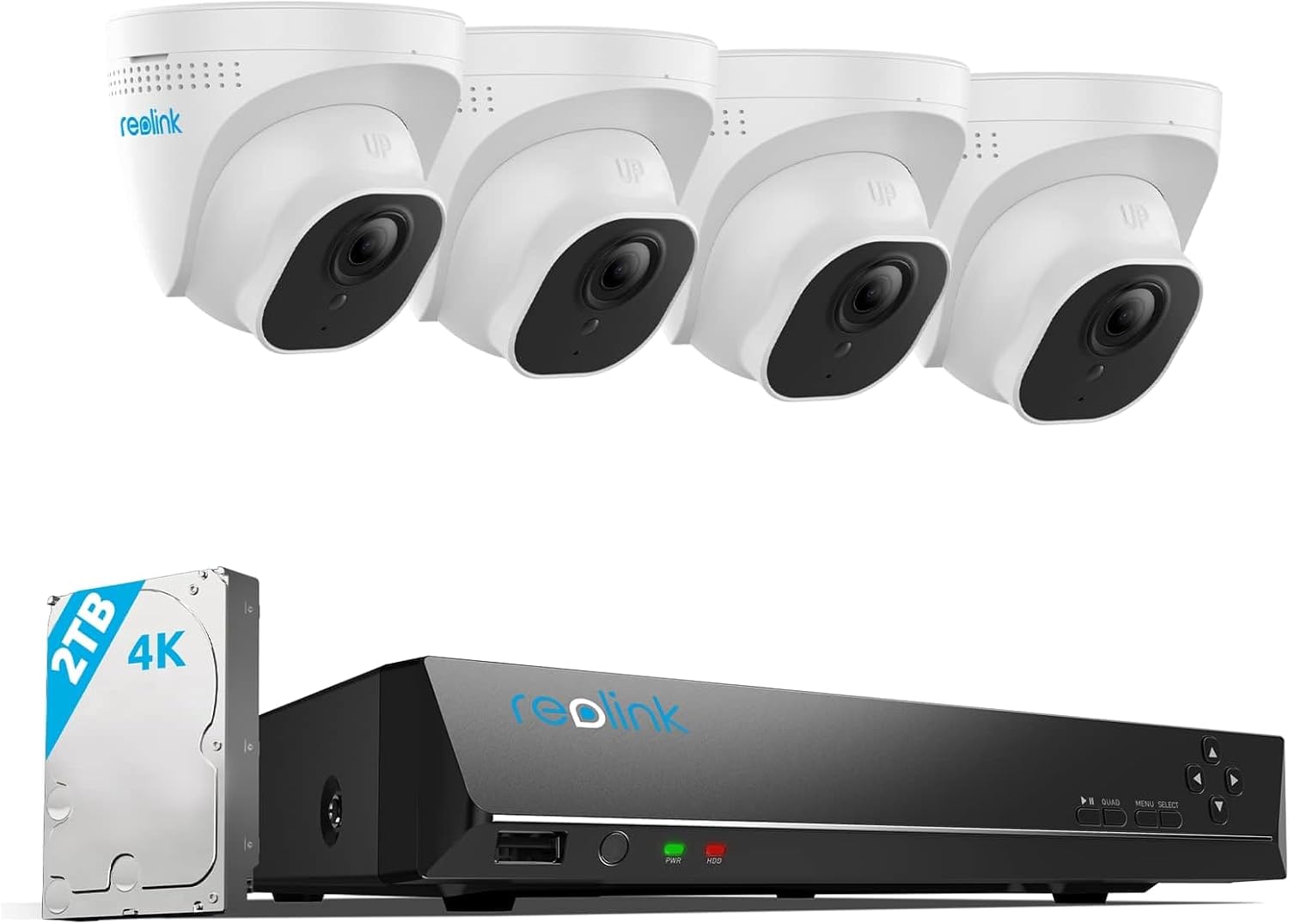 Reolink 4K Überwachungskamera Aussen Set, 4X 8MP PoE IP Kamera Überwachung mit Smarter Personenerkennung und Fahrzeugerkennung, 8CH 2TB HDD NVR für 24 7 Videoüberwachung, 30M Nachtsicht, RLK8 - 800D4-Airyify