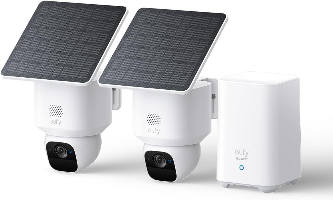 eufy eufyCam Solo E30, 2er - Pack Solar Überwachungskamera mit HomeBase S280, 360 Grad Schwenk, KI - Tracking, 2K - Qualität, Kabellos, eufy Außen - Sicherheitskamera, Ohne Monatliche ABO - Kosten-Airyify