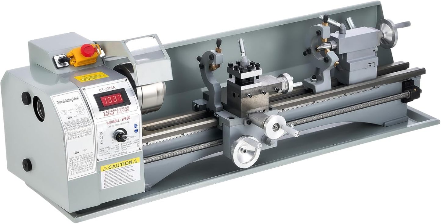 CREWORKS 1100 W Mini - Tisch - Metalldrehmaschine mit Metallgetriebe, Drehmaschine 220 x 750 MM Tischdrehmaschine 50 - 2250 U min Metallbearbeitungswerkzeug mit variabler Geschwindigkeit-Airyify