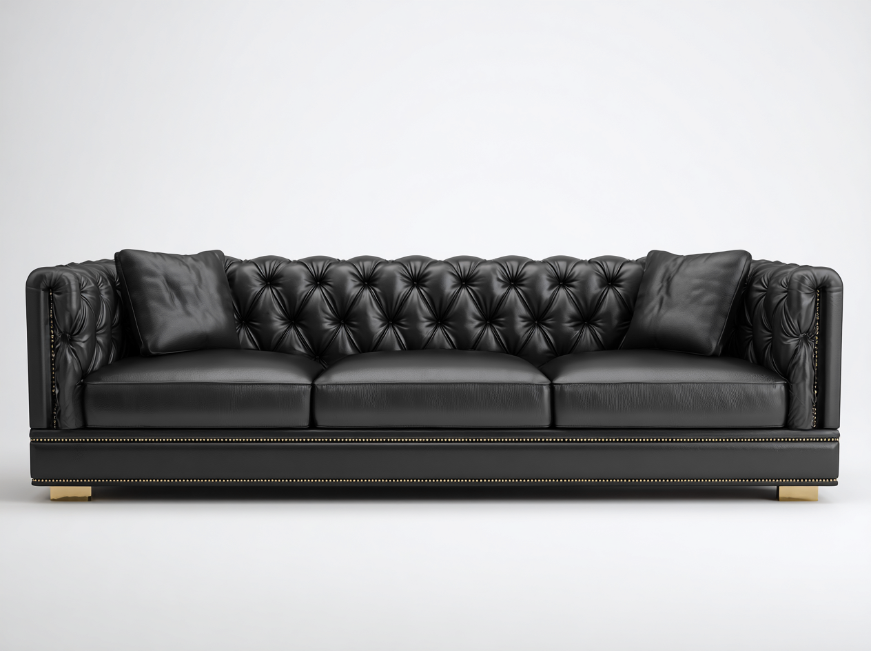 Sofa 3 Sitzer - echtes Leder - 225x95x78 cm - schwarz - für Wohnzimmer - klassisches Design-Airyify