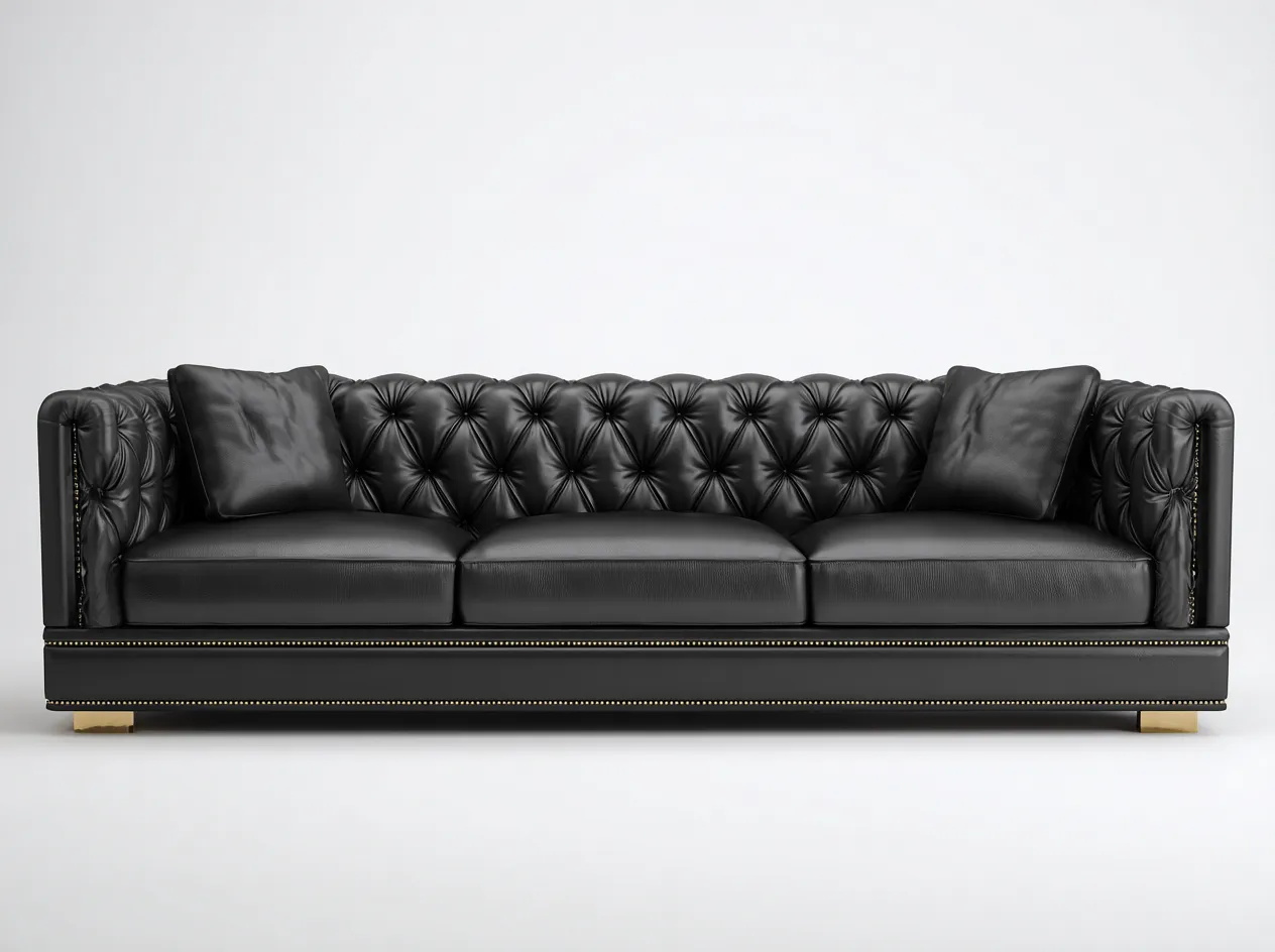 Sofa 3 Sitzer - echtes Leder - 225x95x78 cm - schwarz - für Wohnzimmer - klassisches Design-Airyify