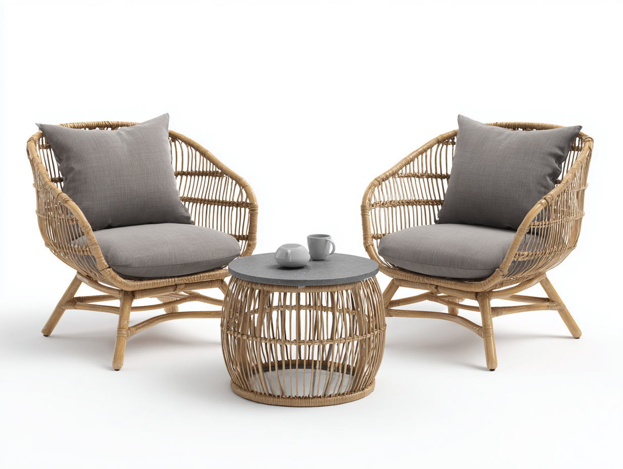 Gartensitzgruppe - Rattan - 60x60x45 cm Tisch / 78x70x80 cm Stuhl - natur/grau - für Garten - modernes Design-Airyify