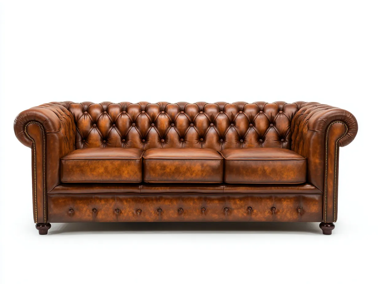 Dreiersofa Echtleder 215x90x75 cm - braun - für Wohnzimmer - Chesterfield-Design-Airyify