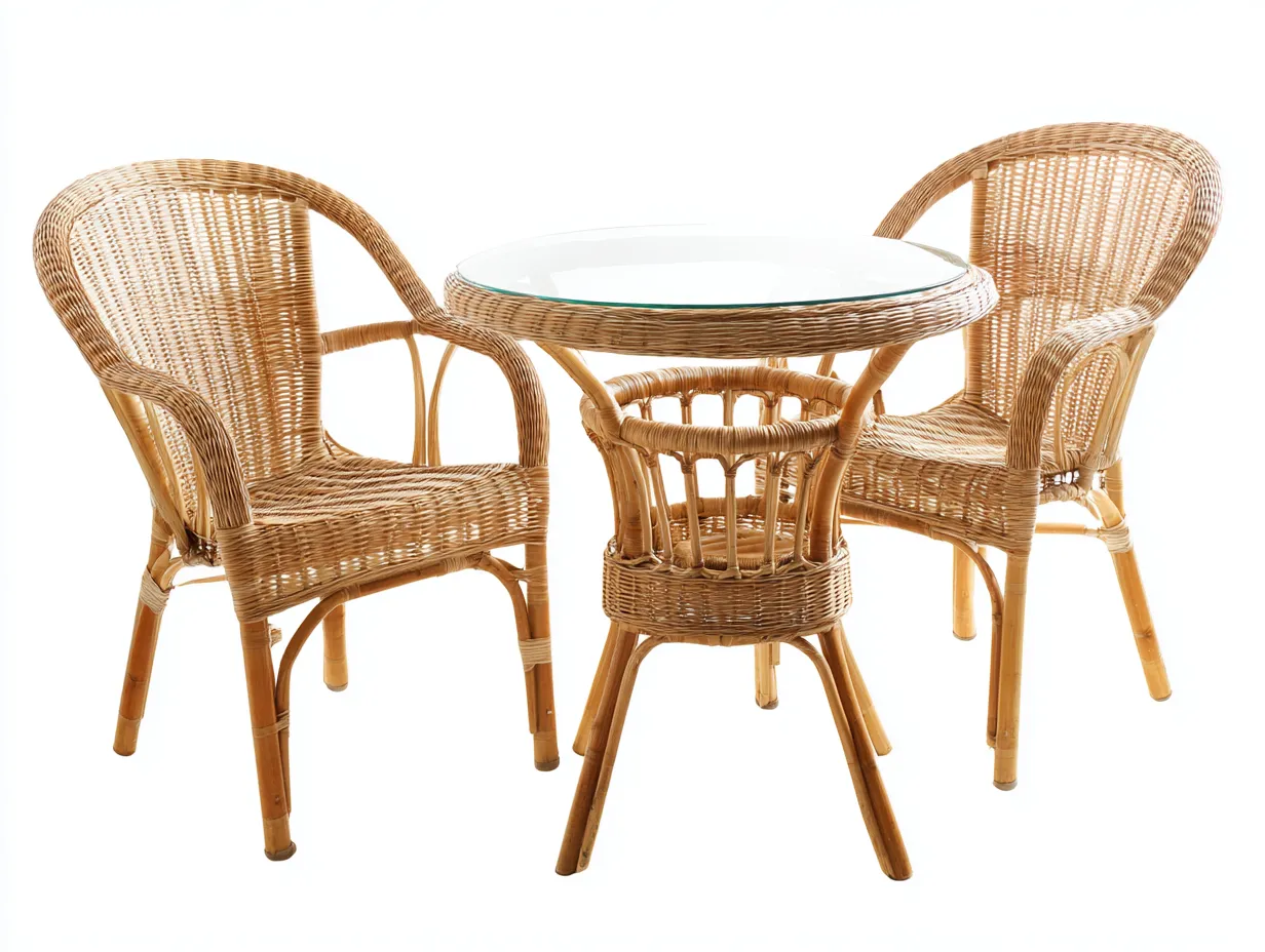 Gartensitzgruppe Rattan mit Glastisch - Tisch 70x70x75 - Sessel 60x58x85 cm - natur - für Garten/Terrasse - leichtes Design-Airyify