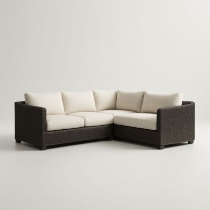 Divano angolare in rattan sintetico con cuscini in poliestere