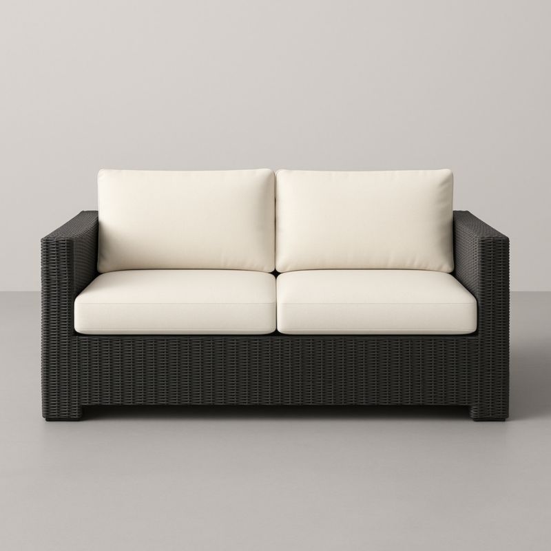 Divano Due Posti Rattan Sintetico con Cuscini Poliestere Nero Crema