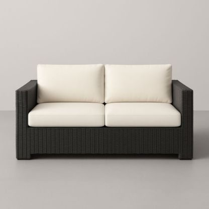 Divano Due Posti Rattan Sintetico con Cuscini Poliestere Nero Crema