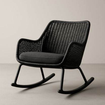 Sedia a dondolo in metallo e fibra sintetica nera