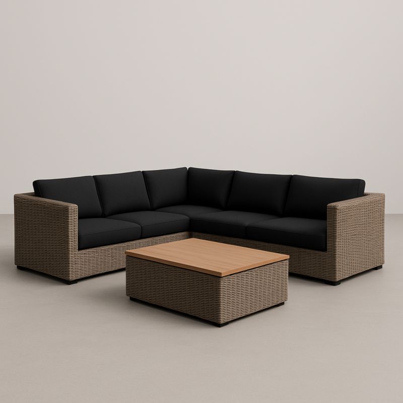 Divano angolare da esterno in rattan sintetico con tavolino