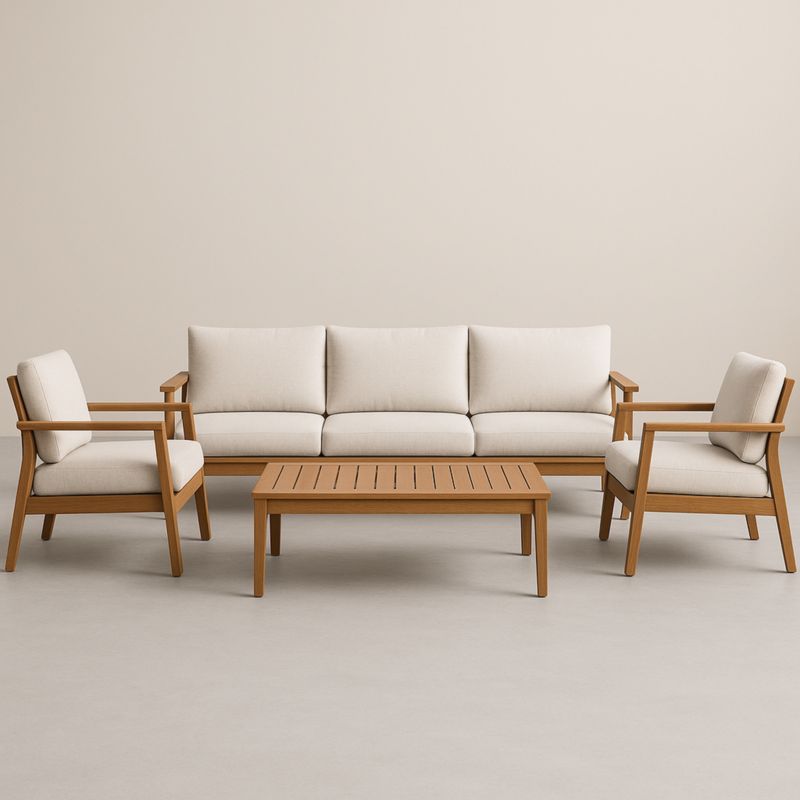 Set da Giardino in Legno con Divano, Tavolino e Poltrone