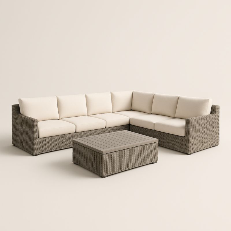 Set Divano Angolare da Esterno in Rattan con Tavolino