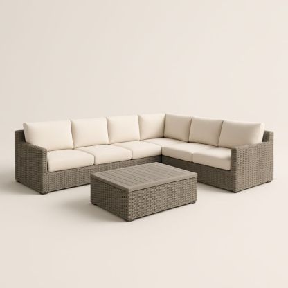 Set Divano Angolare da Esterno in Rattan con Tavolino