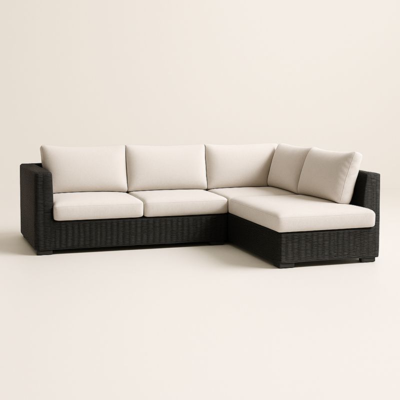 Divano ad Angolo in Polyrattan con Cuscini Removibili Beige