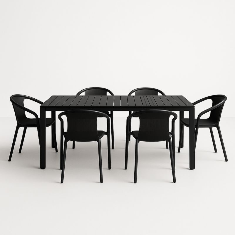 Set tavolo e sedie da esterno in metallo nero 6 posti