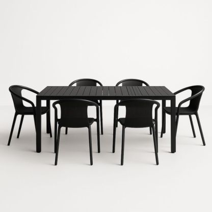 Set tavolo e sedie da esterno in metallo nero 6 posti