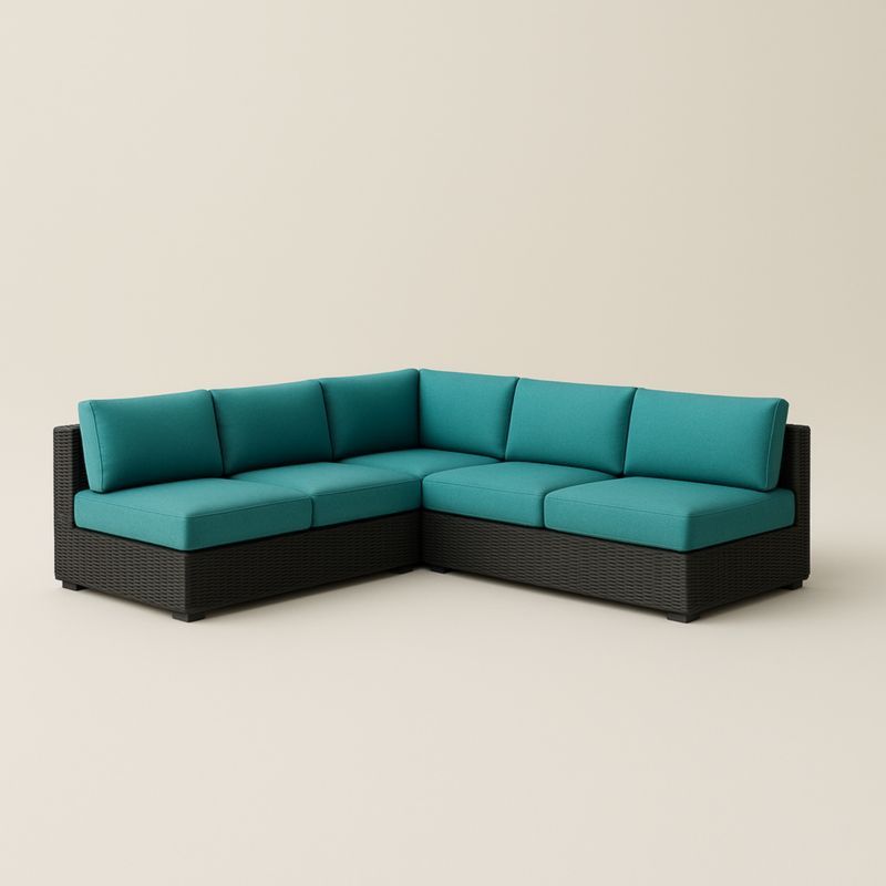 Divano Angolare da Esterno in Rattan con Cuscini Turchesi