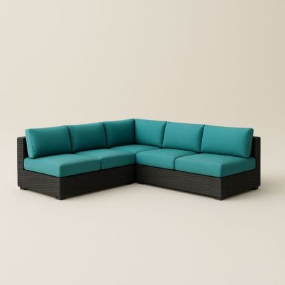Divano Angolare da Esterno in Rattan con Cuscini Turchesi