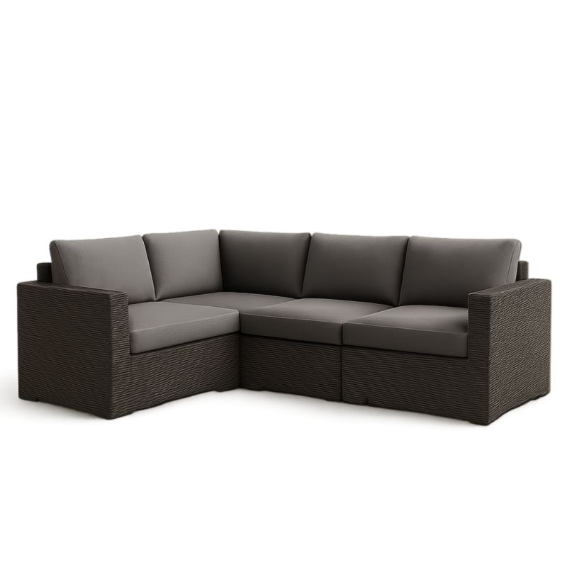 Divano Angolare da Esterno in Rattan e Poliestere Grigio 200x200x85 cm