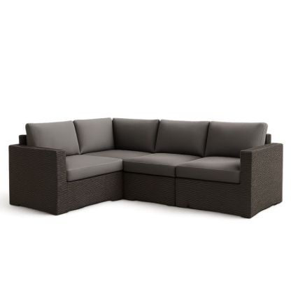 Divano Angolare da Esterno in Rattan e Poliestere Grigio 200x200x85 cm