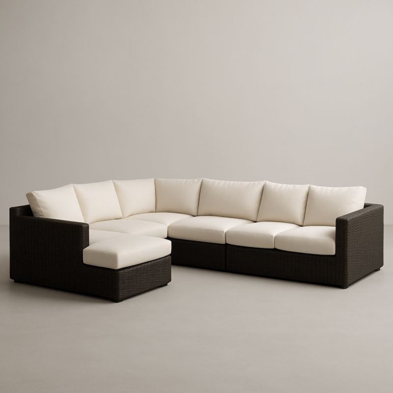 Divano Angolare in Rattan Sintetico e Tessuto Crema