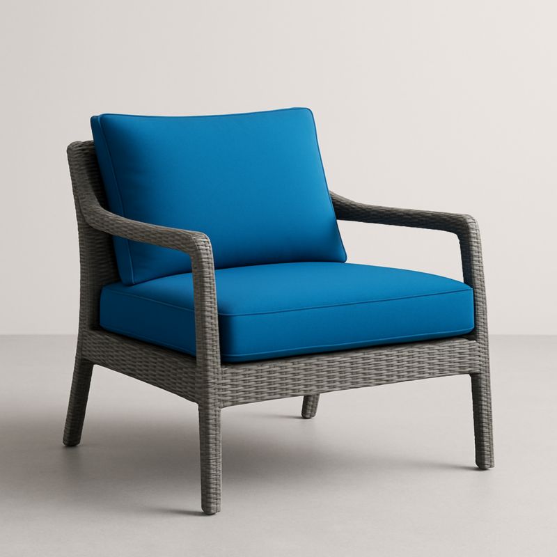 Poltrona da Giardino in Rattan con Cuscini Blu