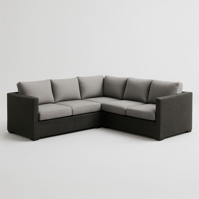 Divano Angolare da Esterno in Rattan Sintetico con Cuscini in Poliestere Grigio