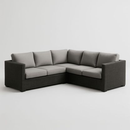 Divano Angolare da Esterno in Rattan Sintetico con Cuscini in Poliestere Grigio