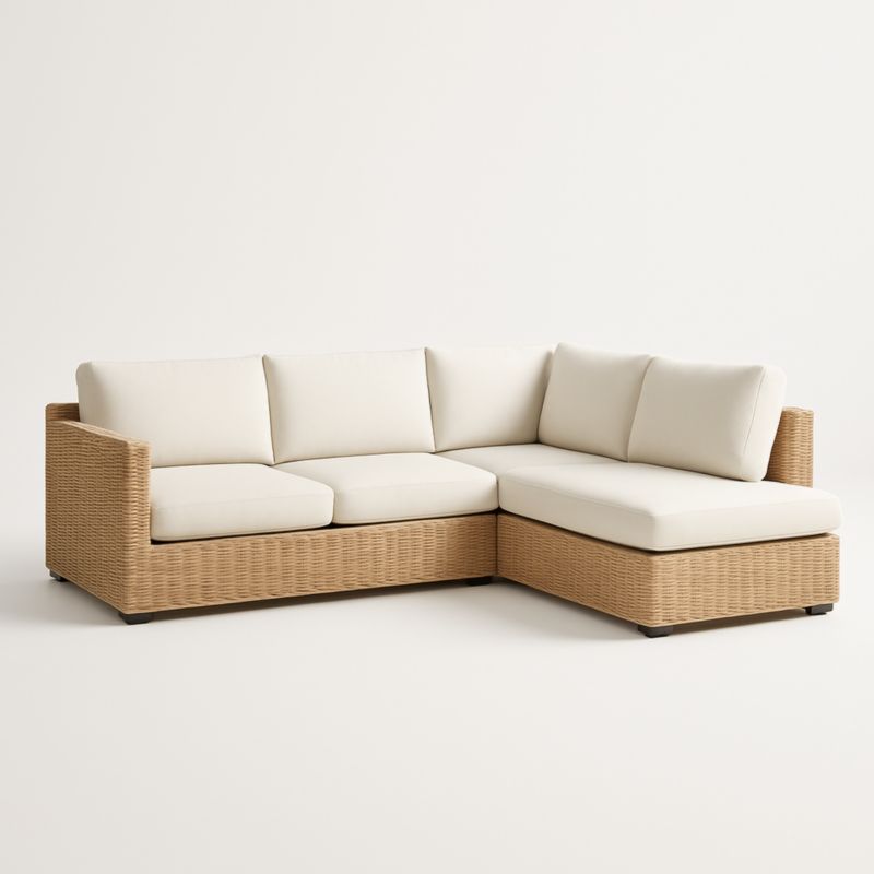 Divano angolare in rattan sintetico con cuscini sfoderabili crema